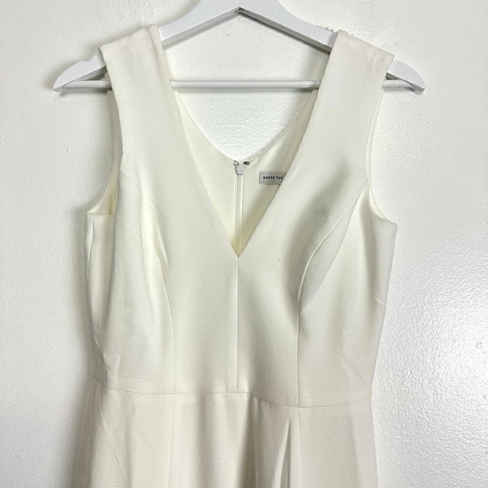 DRESS THE POPULATION Sandra Plunge Crepe Trumpet Gown in Off White Size Small - Picture 6 of 14